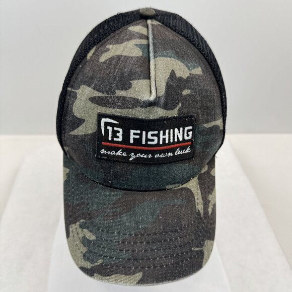 13 Fishing Camo Trucker Hat Snapback Cap Mesh Back Curved Brim Adjustable OSFM - Picture 8 of 11